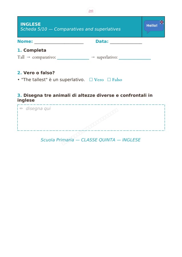 Pagina 5 di 10: Schede di inglese per la classe quinta