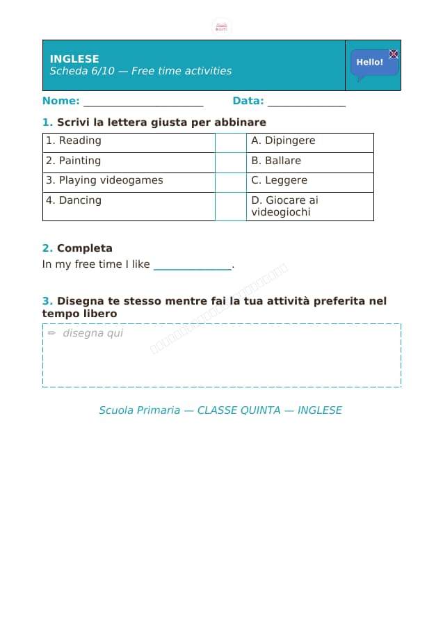 Pagina 6 di 10: Schede di inglese per la classe quinta