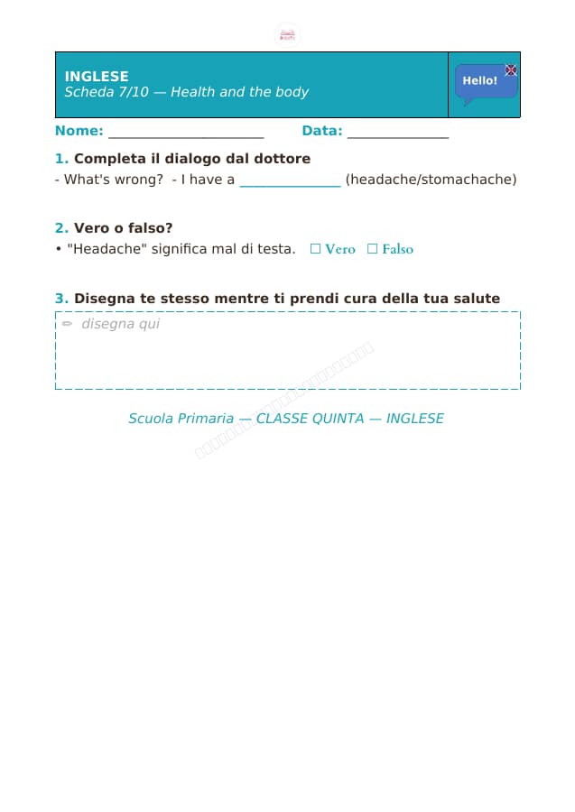 Pagina 7 di 10: Schede di inglese per la classe quinta
