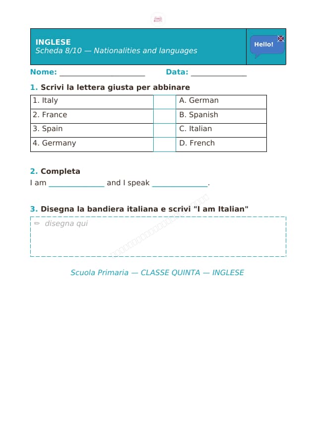 Pagina 8 di 10: Schede di inglese per la classe quinta