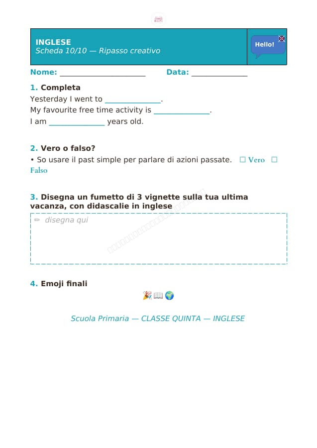 Pagina 10 di 10: Schede di inglese per la classe quinta