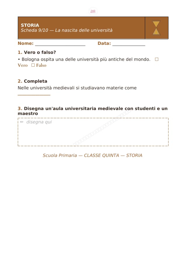 Pagina 9 di 10: Schede di storia per la classe quinta