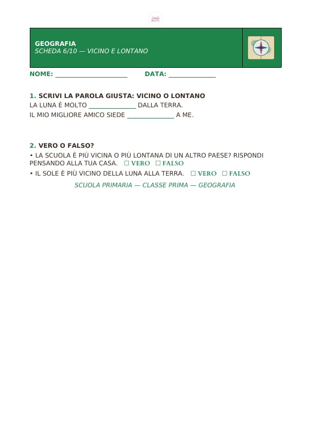 Pagina 6 di 10: Schede di geografia per la classe prima