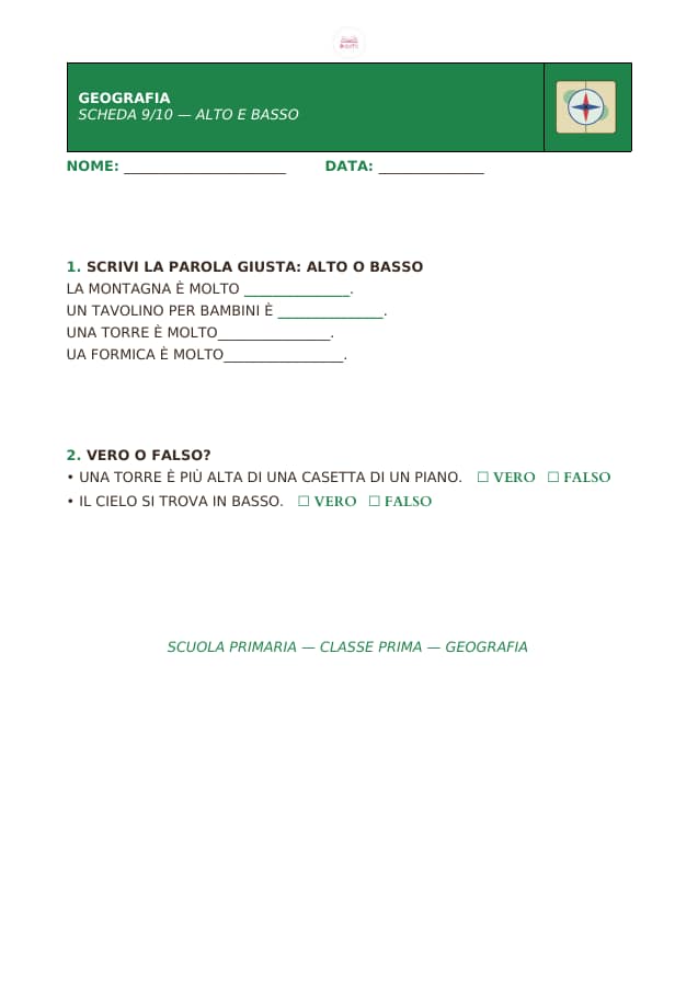 Pagina 9 di 10: Schede di geografia per la classe prima