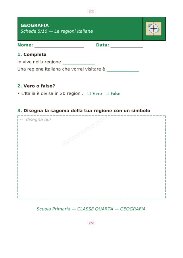 Pagina 5 di 10: Schede di geografia per la classe quarta