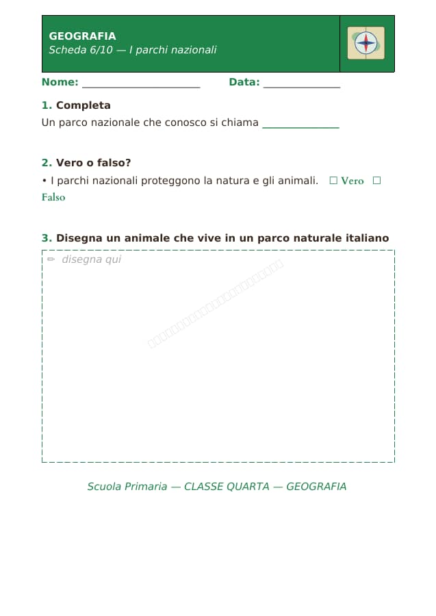 Pagina 6 di 10: Schede di geografia per la classe quarta