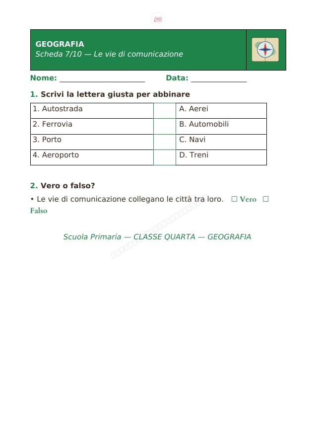 Pagina 7 di 10: Schede di geografia per la classe quarta