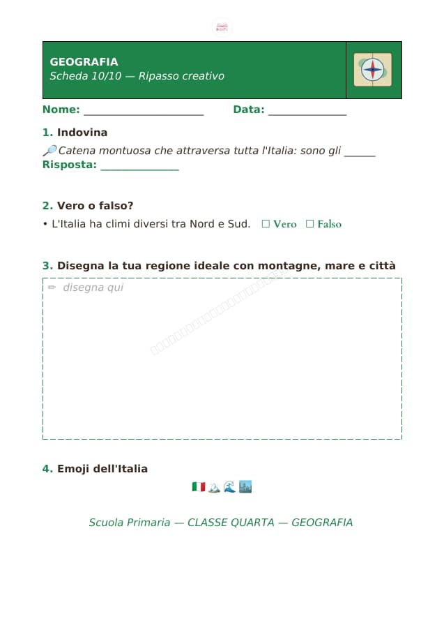 Pagina 10 di 10: Schede di geografia per la classe quarta