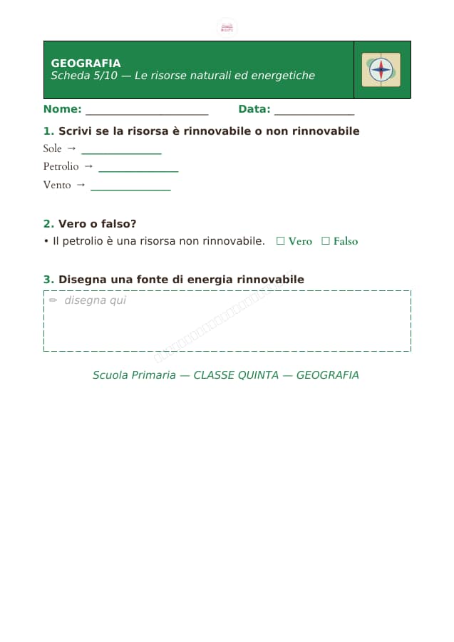 Pagina 5 di 10: Schede di geografia per la classe quinta