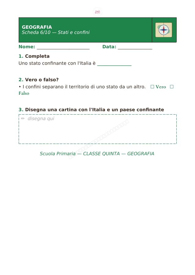 Pagina 6 di 10: Schede di geografia per la classe quinta