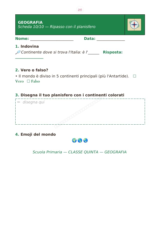 Pagina 10 di 10: Schede di geografia per la classe quinta