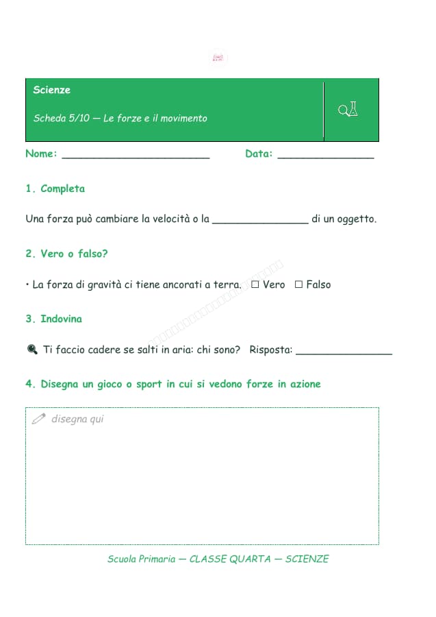 Pagina 5 di 10: Schede di scienze per la classe quarta