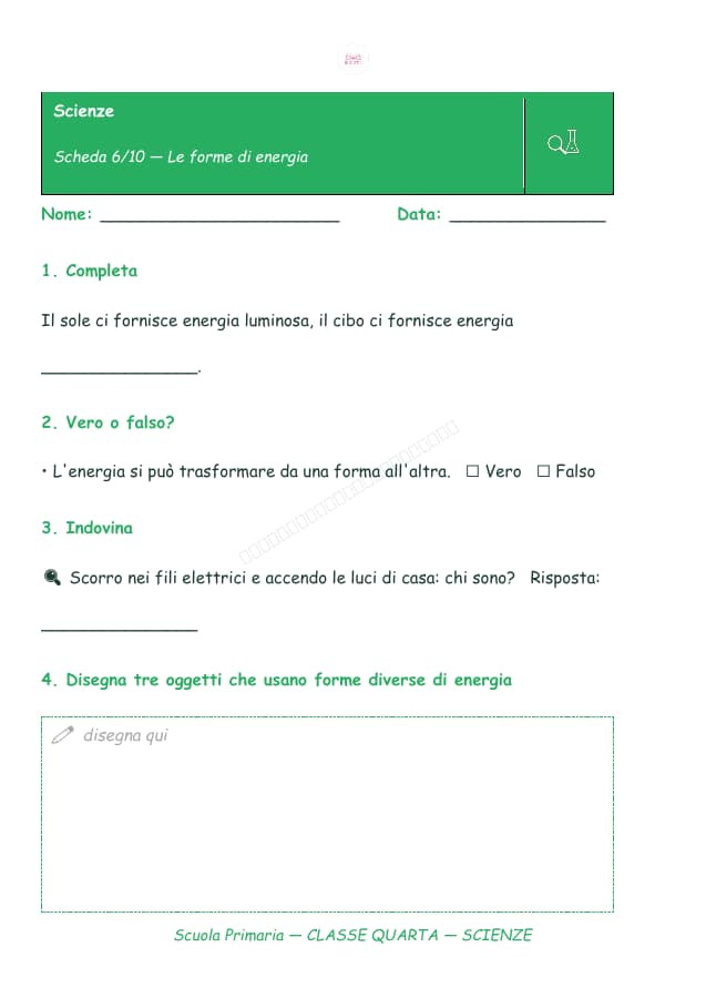 Pagina 6 di 10: Schede di scienze per la classe quarta