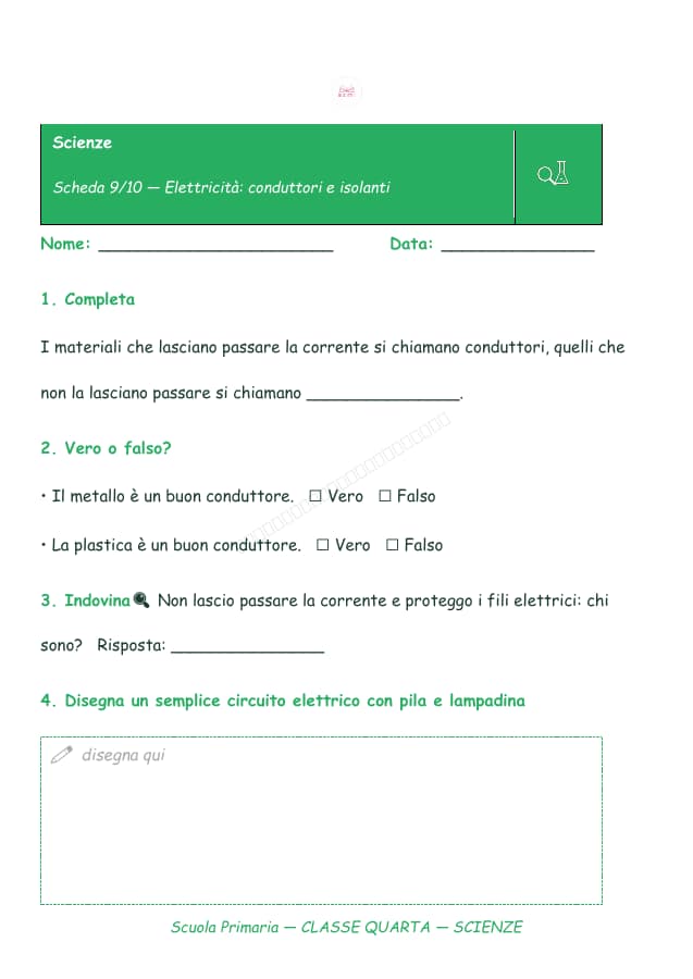 Pagina 9 di 10: Schede di scienze per la classe quarta