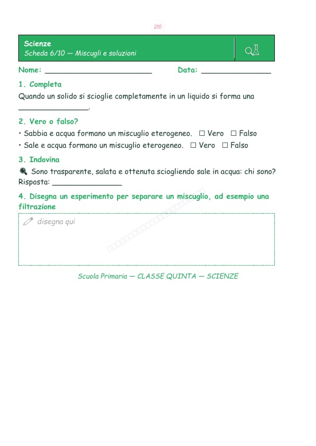 Pagina 6 di 10: Schede di scienze per la classe quinta