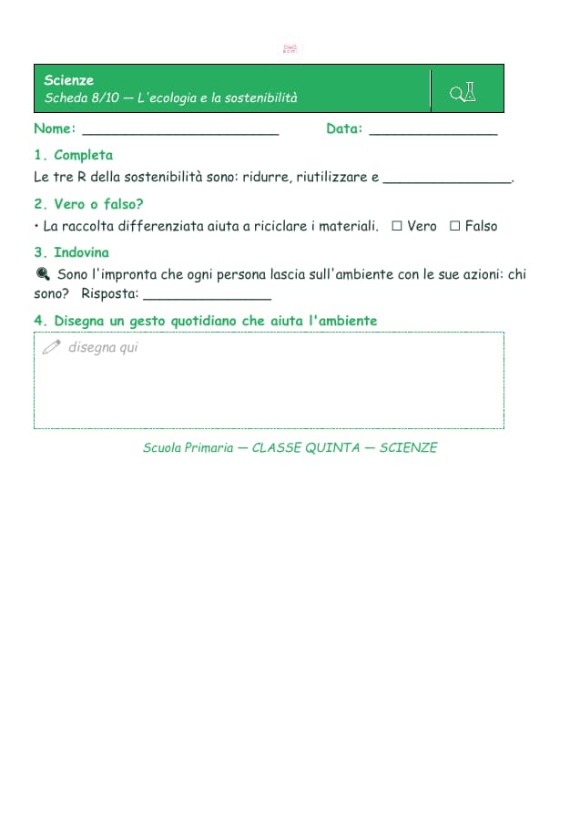 Pagina 8 di 10: Schede di scienze per la classe quinta