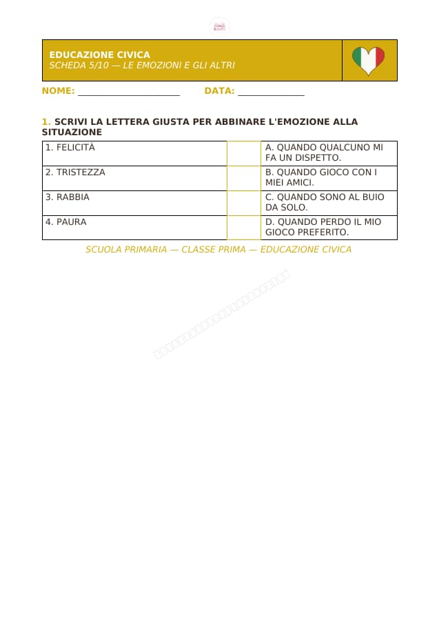 Pagina 5 di 10: Schede di educazione civica per la classe prima