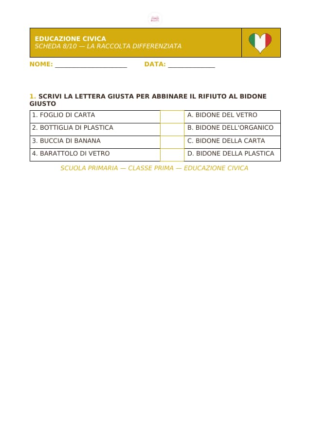 Pagina 8 di 10: Schede di educazione civica per la classe prima