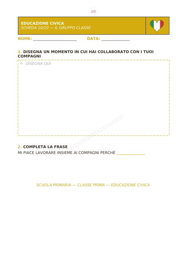 Pagina 10 di 10: Schede di educazione civica per la classe prima