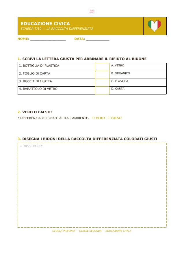 Pagina 7 di 10: Schede di educazione civica per la classe seconda