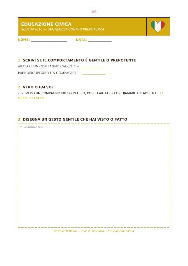 Pagina 8 di 10: Schede di educazione civica per la classe seconda