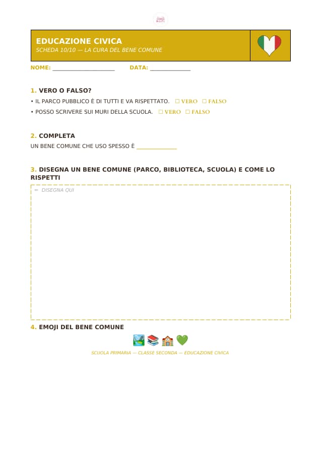 Pagina 10 di 10: Schede di educazione civica per la classe seconda