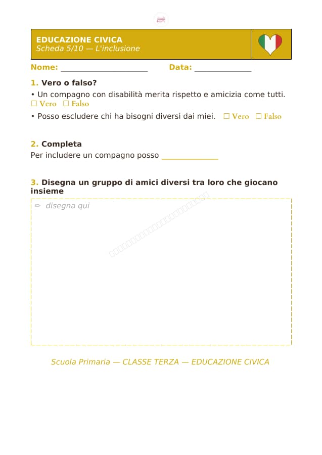 Pagina 5 di 10: Schede di educazione civica per la classe terza
