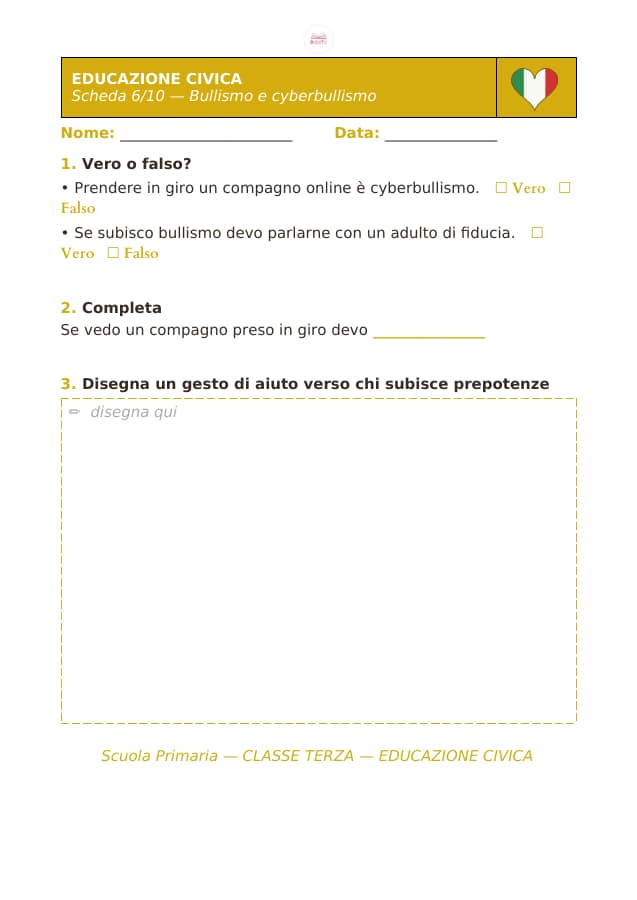 Pagina 6 di 10: Schede di educazione civica per la classe terza