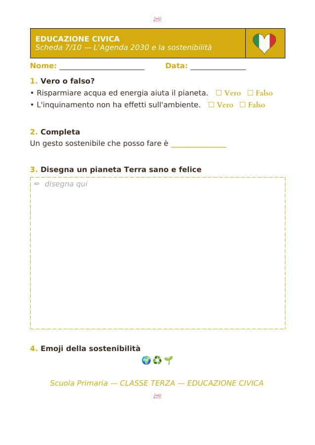 Pagina 7 di 10: Schede di educazione civica per la classe terza