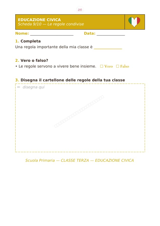 Pagina 9 di 10: Schede di educazione civica per la classe terza