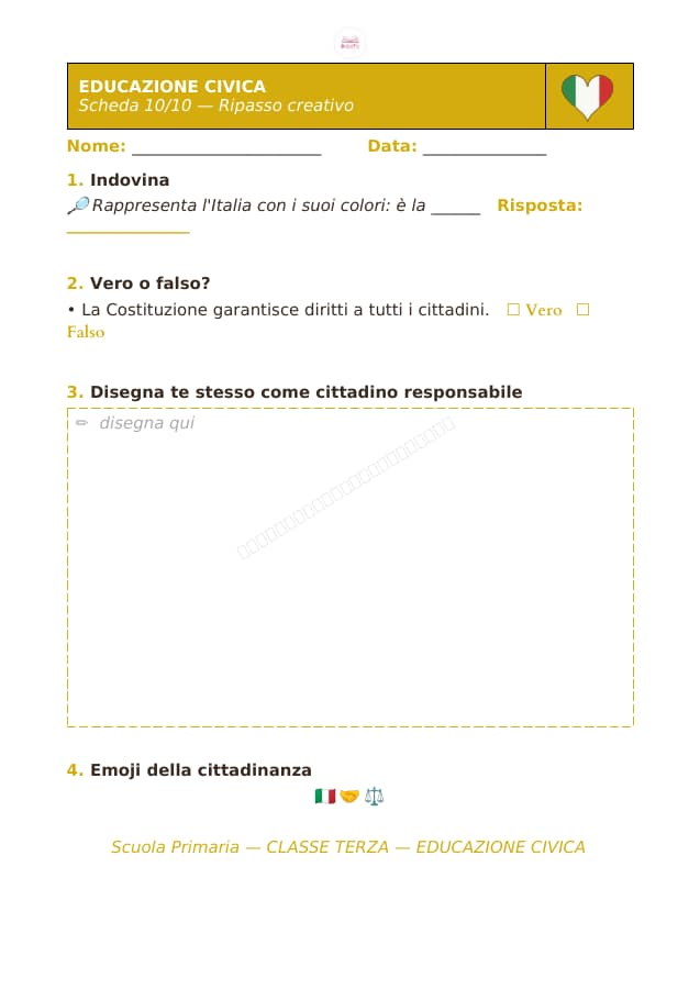 Pagina 10 di 10: Schede di educazione civica per la classe terza