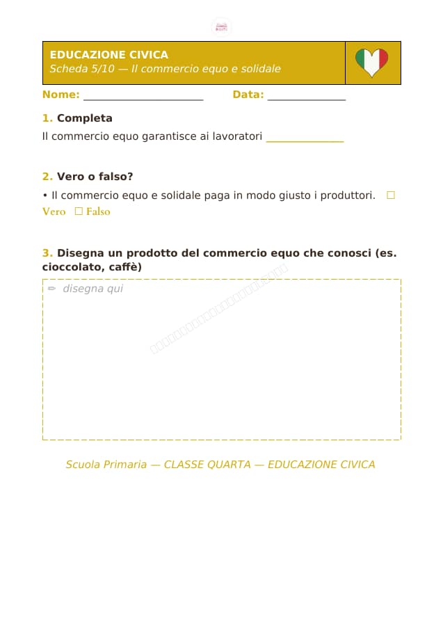 Pagina 5 di 10: Schede di educazione civica per la classe quarta