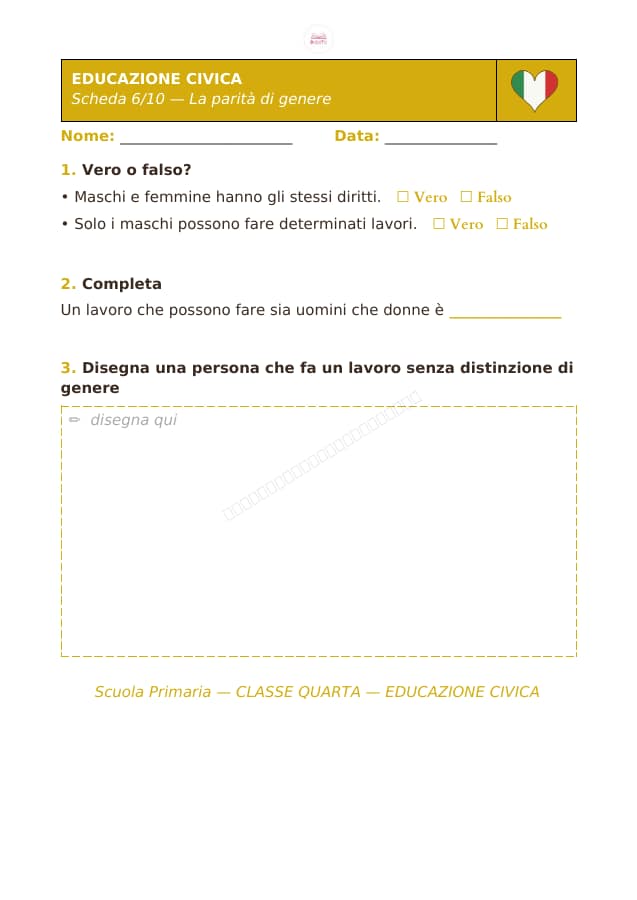 Pagina 6 di 10: Schede di educazione civica per la classe quarta