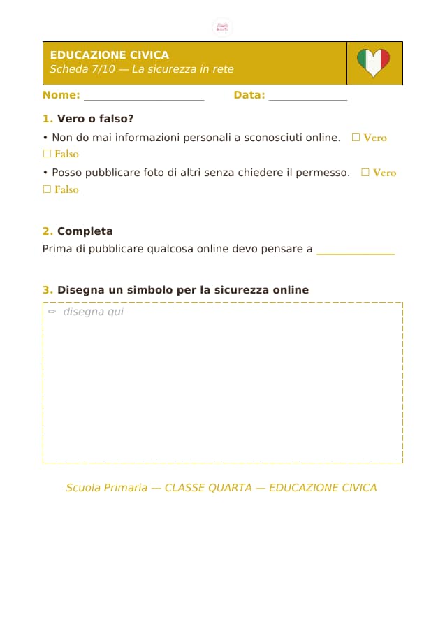 Pagina 7 di 10: Schede di educazione civica per la classe quarta