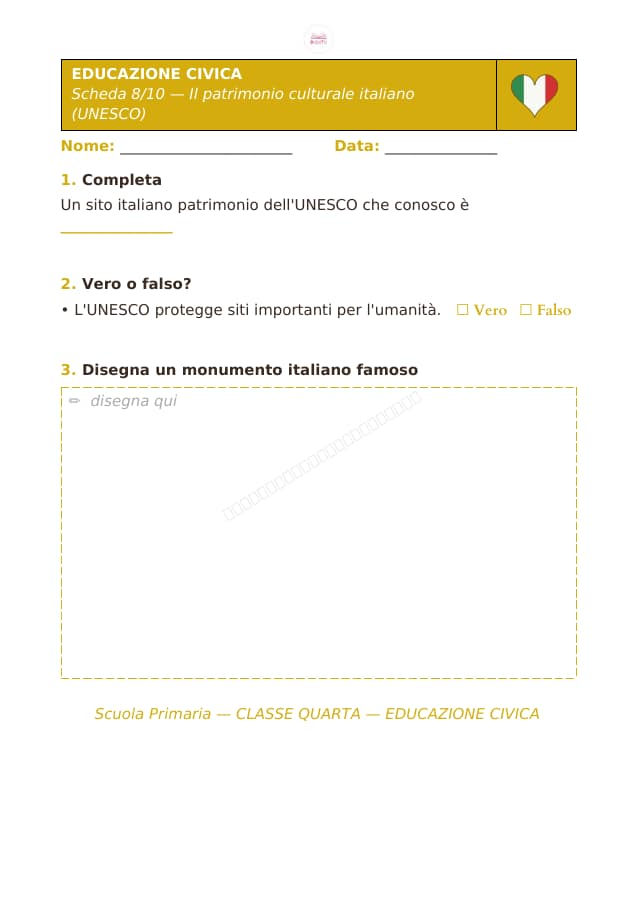 Pagina 8 di 10: Schede di educazione civica per la classe quarta