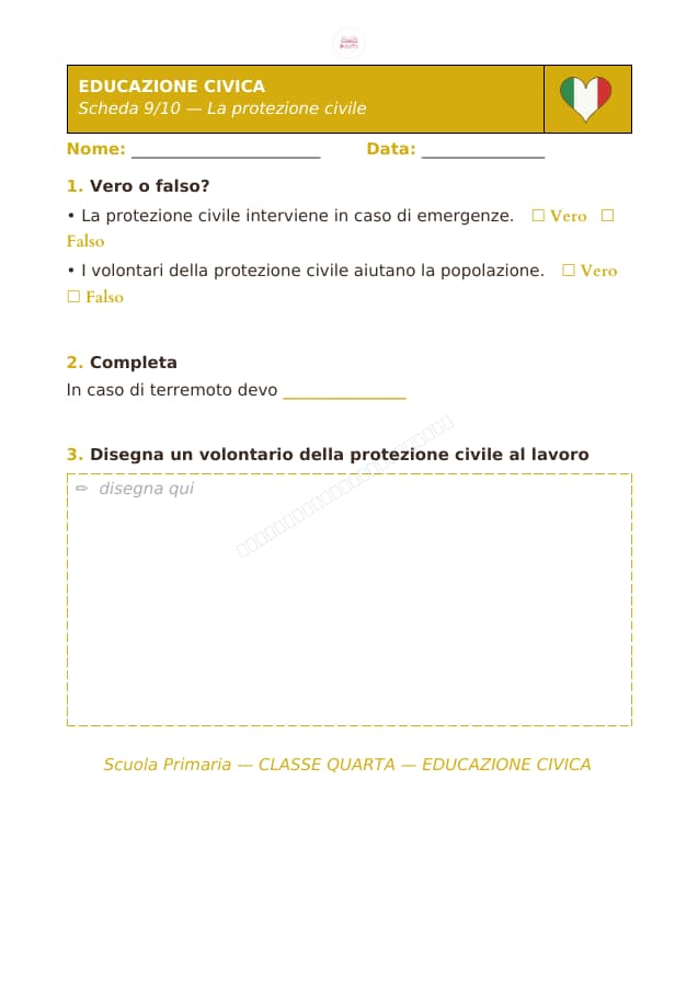Pagina 9 di 10: Schede di educazione civica per la classe quarta