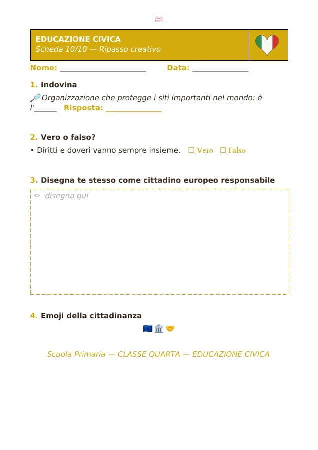 Pagina 10 di 10: Schede di educazione civica per la classe quarta