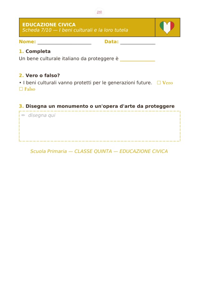 Pagina 7 di 10: Schede di educazione civica per la classe quinta