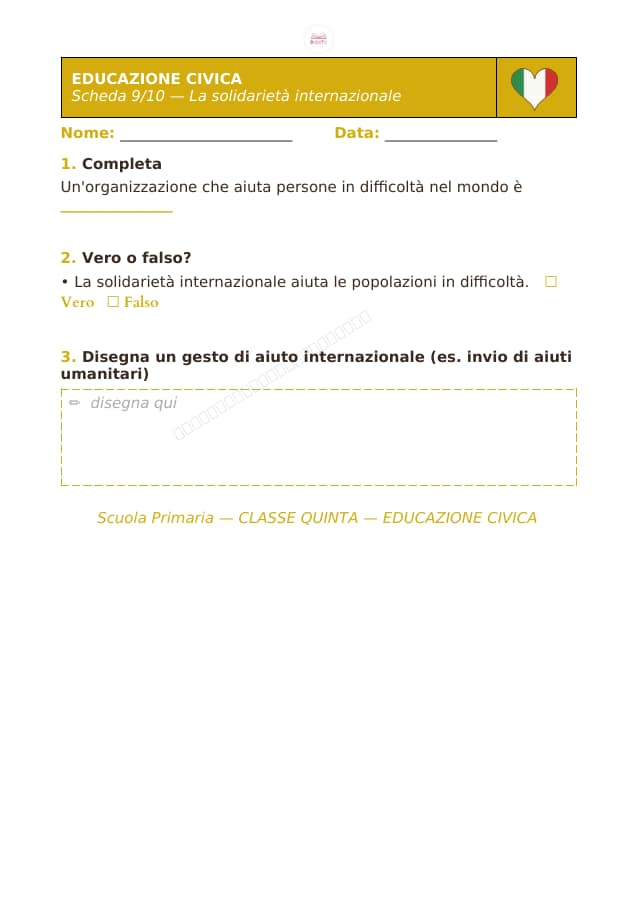 Pagina 9 di 10: Schede di educazione civica per la classe quinta