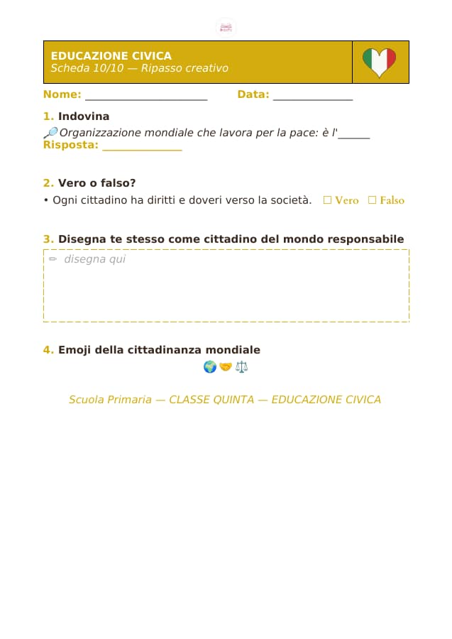 Pagina 10 di 10: Schede di educazione civica per la classe quinta