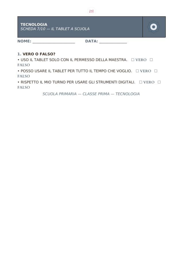 Pagina 7 di 10: Schede di tecnologia per la classe prima