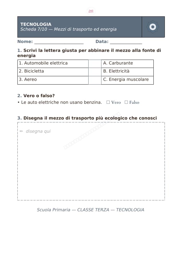 Pagina 7 di 10: Schede di tecnologia per la classe terza