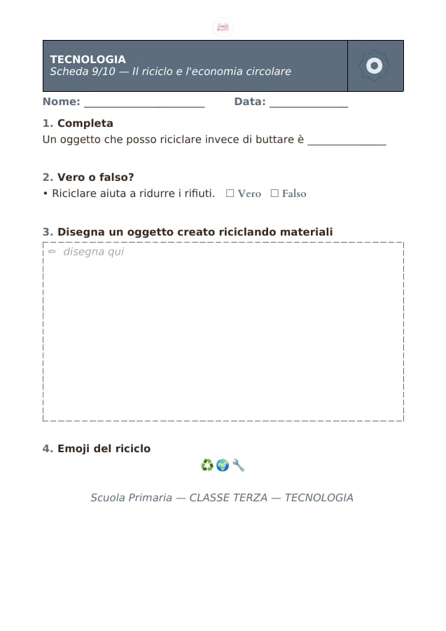 Pagina 9 di 10: Schede di tecnologia per la classe terza
