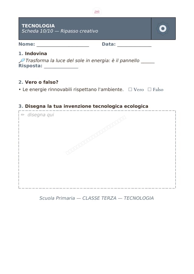 Pagina 10 di 10: Schede di tecnologia per la classe terza