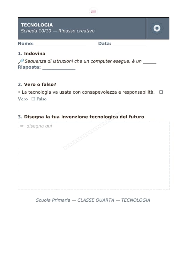 Pagina 10 di 10: Schede di tecnologia per la classe quarta