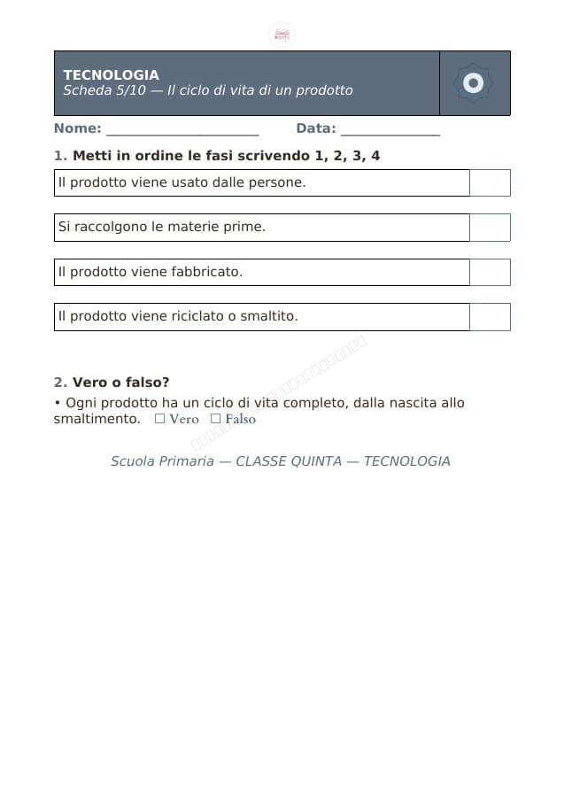 Pagina 5 di 10: Schede di tecnologia per la classe quinta