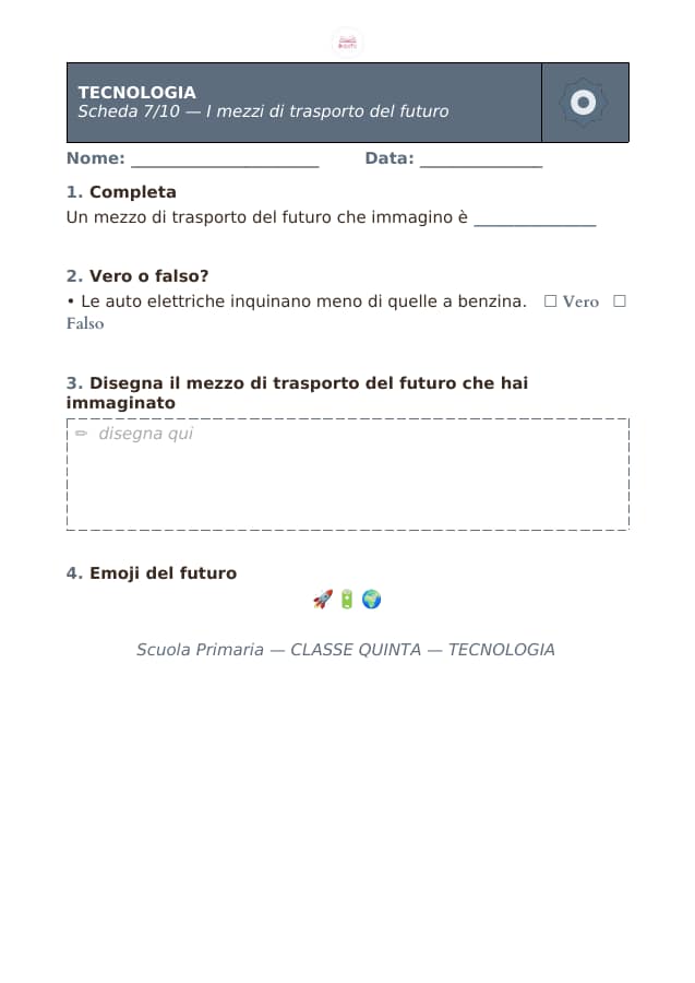 Pagina 7 di 10: Schede di tecnologia per la classe quinta