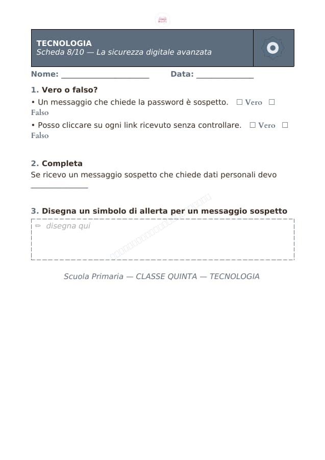 Pagina 8 di 10: Schede di tecnologia per la classe quinta