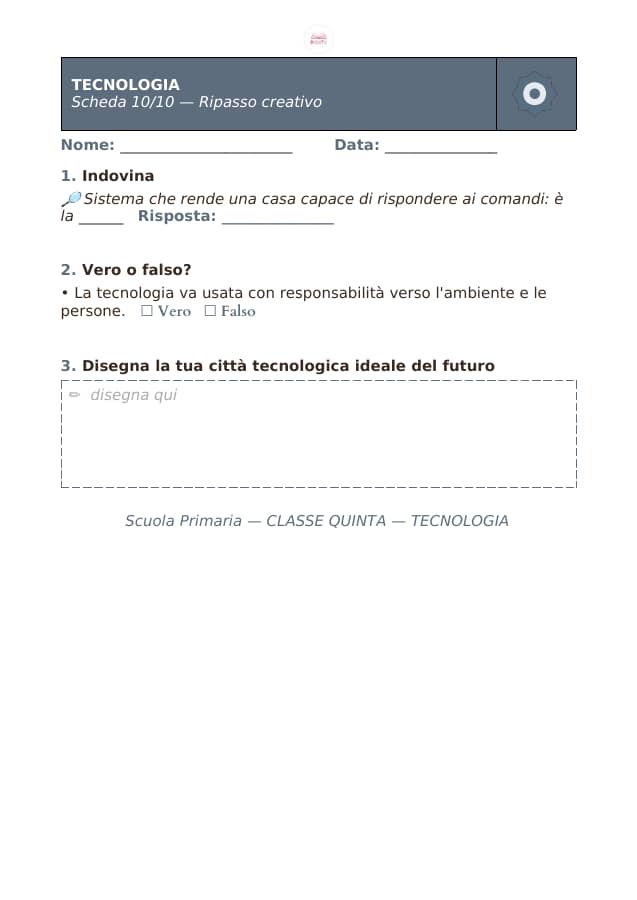 Pagina 10 di 10: Schede di tecnologia per la classe quinta