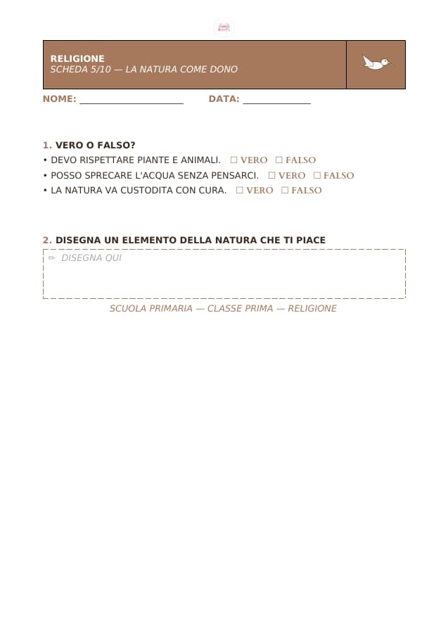 Pagina 5 di 10: Schede di religione per la classe prima